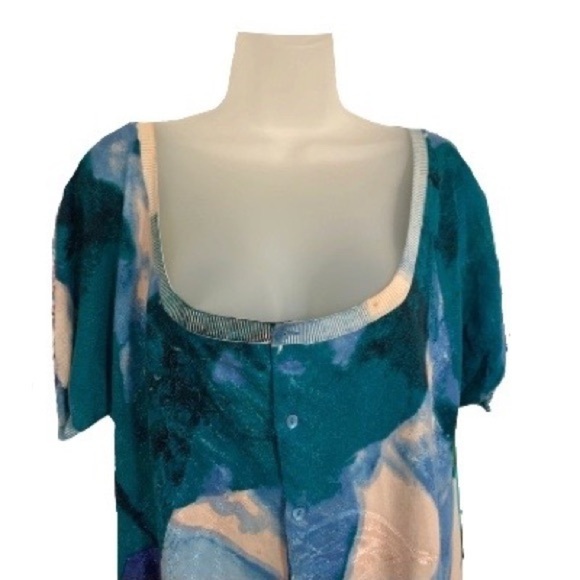 CUSTO BARCELONA Short Sleeve Scooped Neck HiLow Bruch Stroke Print Cardi… - Picture 6 of 13